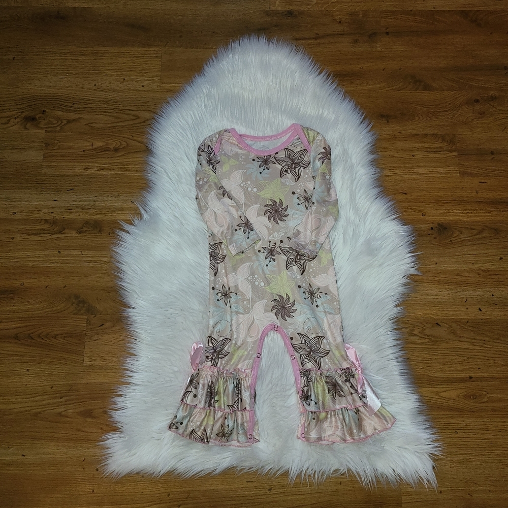 Girls Flower Romper Long Sleeve Ruffles